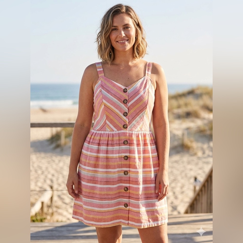 My Michelle linen orange Striped Dress size xl